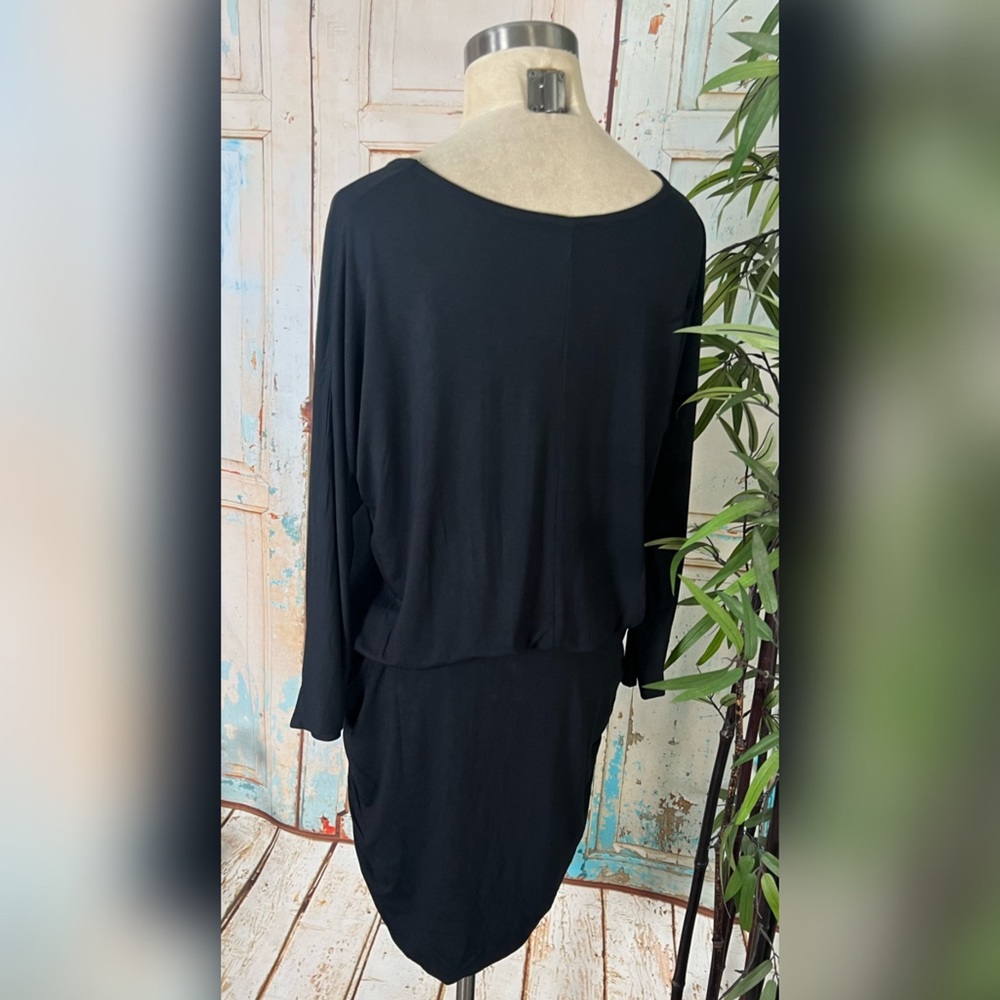 New! VENUS Black Short Stretchy Ruched Detail Blouson Dress - Picture 8 of 9